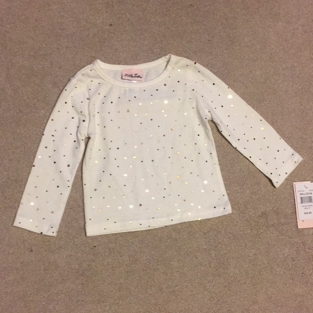 Little Lass Cream with gold sparkle dots shirt.